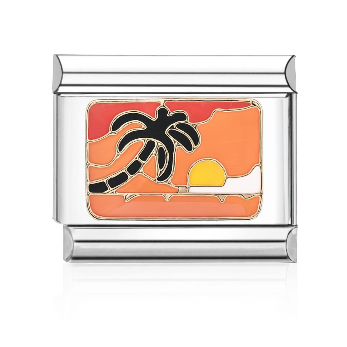Palm Tree Sunset Italian Charm Silver