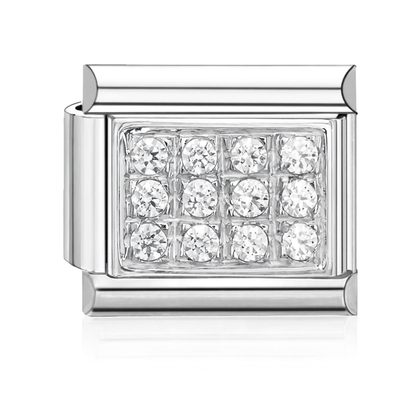 Pav Crystals Italian Charm - Silver