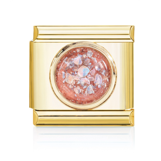 Peach Opal Foil Dome Gold Italian Charm