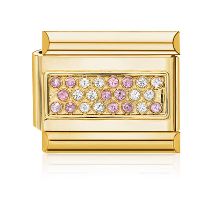 Pink and Clear Pav Italian Charm - Gold