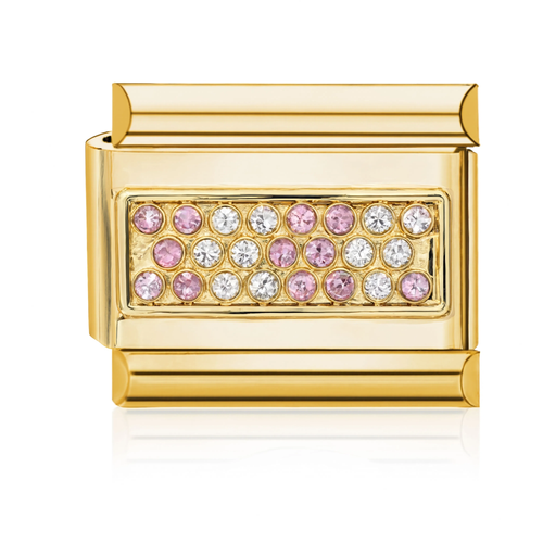 Pink and Clear Pav Italian Charm - Gold