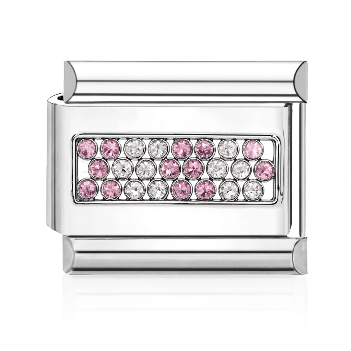 Pink and Clear Pav Italian Charm - Silver