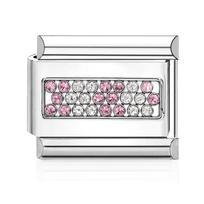 Pink and Clear Pav Italian Charm - Silver