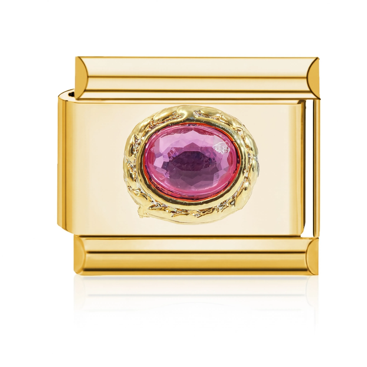 Pink Cabochon Italian Charm - Gold
