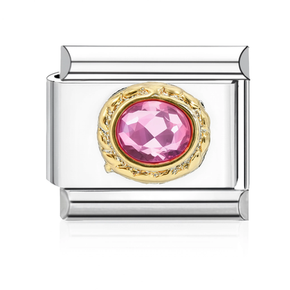 Pink Cabochon Italian Charm - Silver