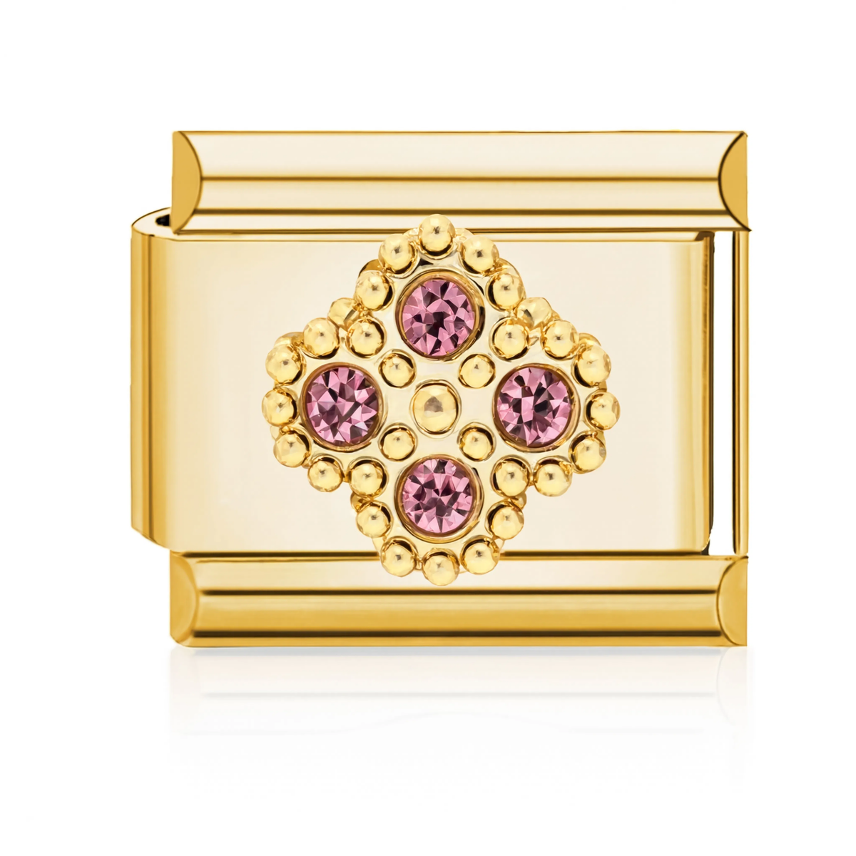 Pink Crystal Cross Charm HD Gold