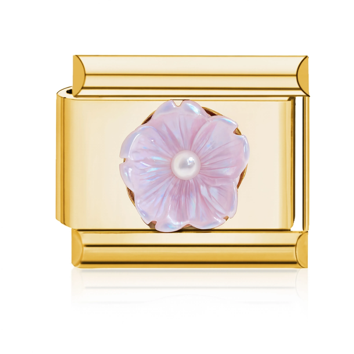 Pink Flower Pearl Italian Charm - Gold