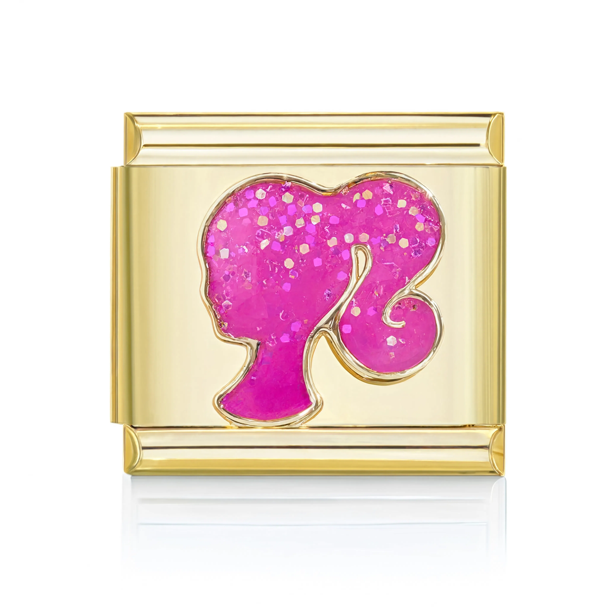 Pink Glitter Girl Gold Italian Charm