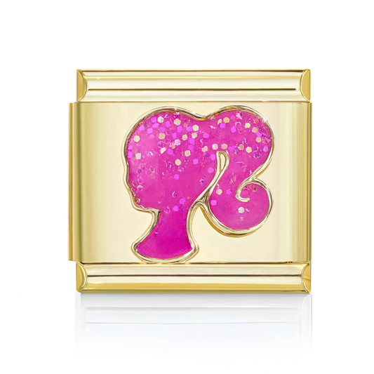 Pink Glitter Girl Gold Italian Charm