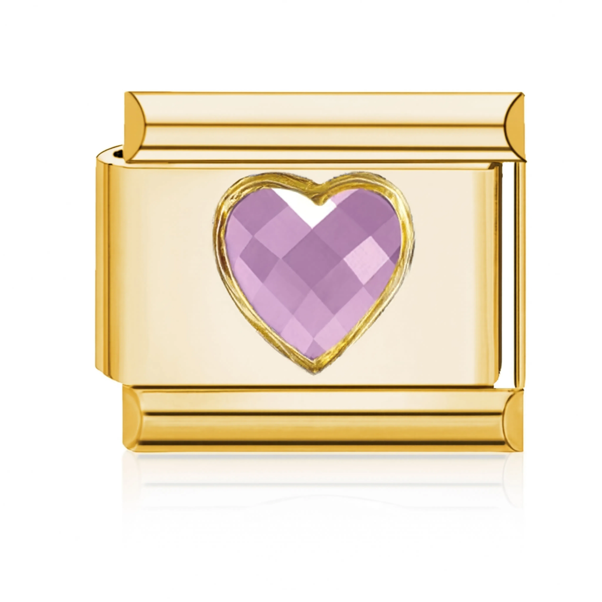 Pink Heart Gem Italian Charm - Gold