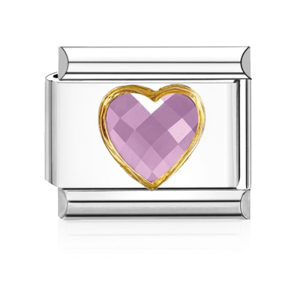 Pink Heart Gem Italian Charm - Silver
