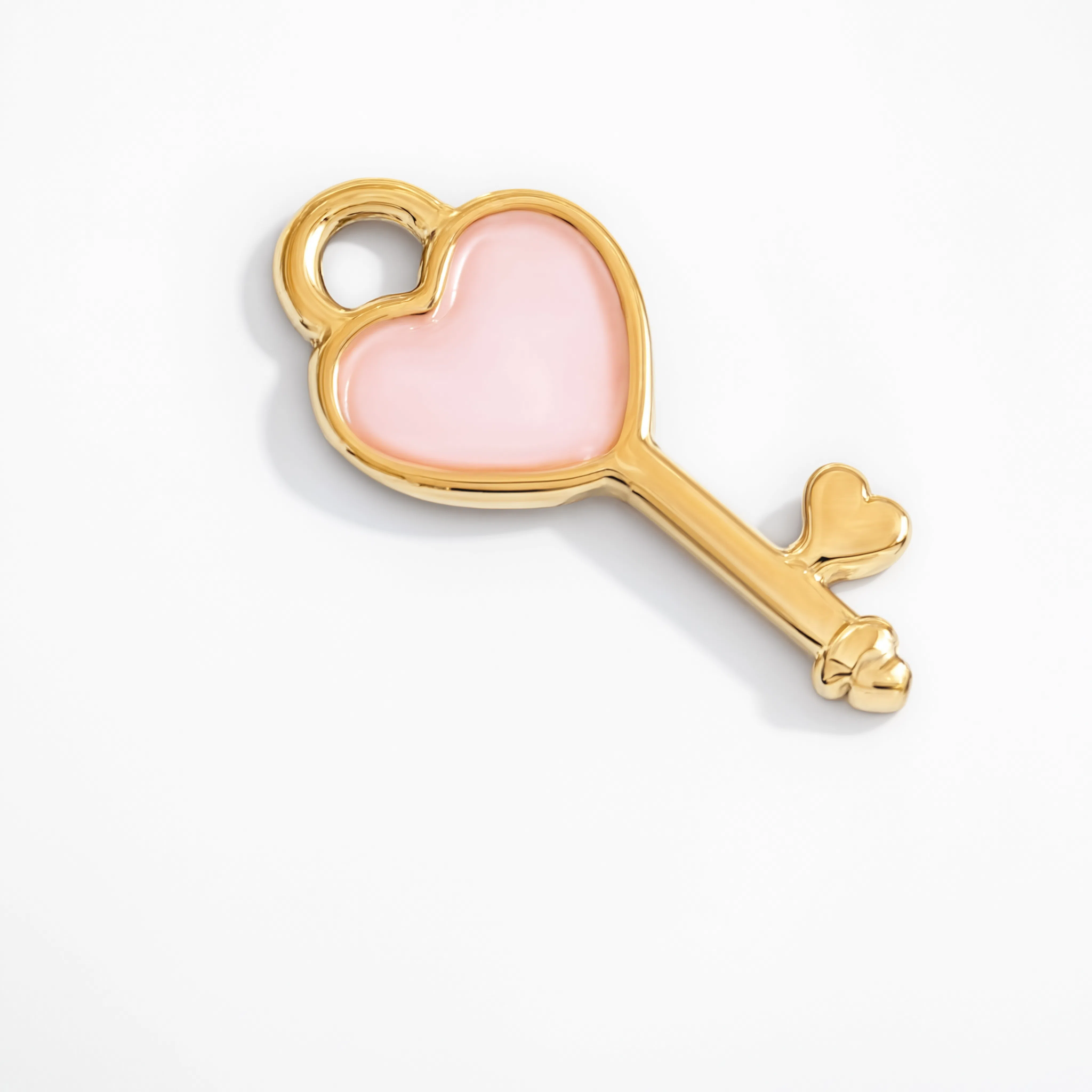 Pink Heart Key Charm Gold