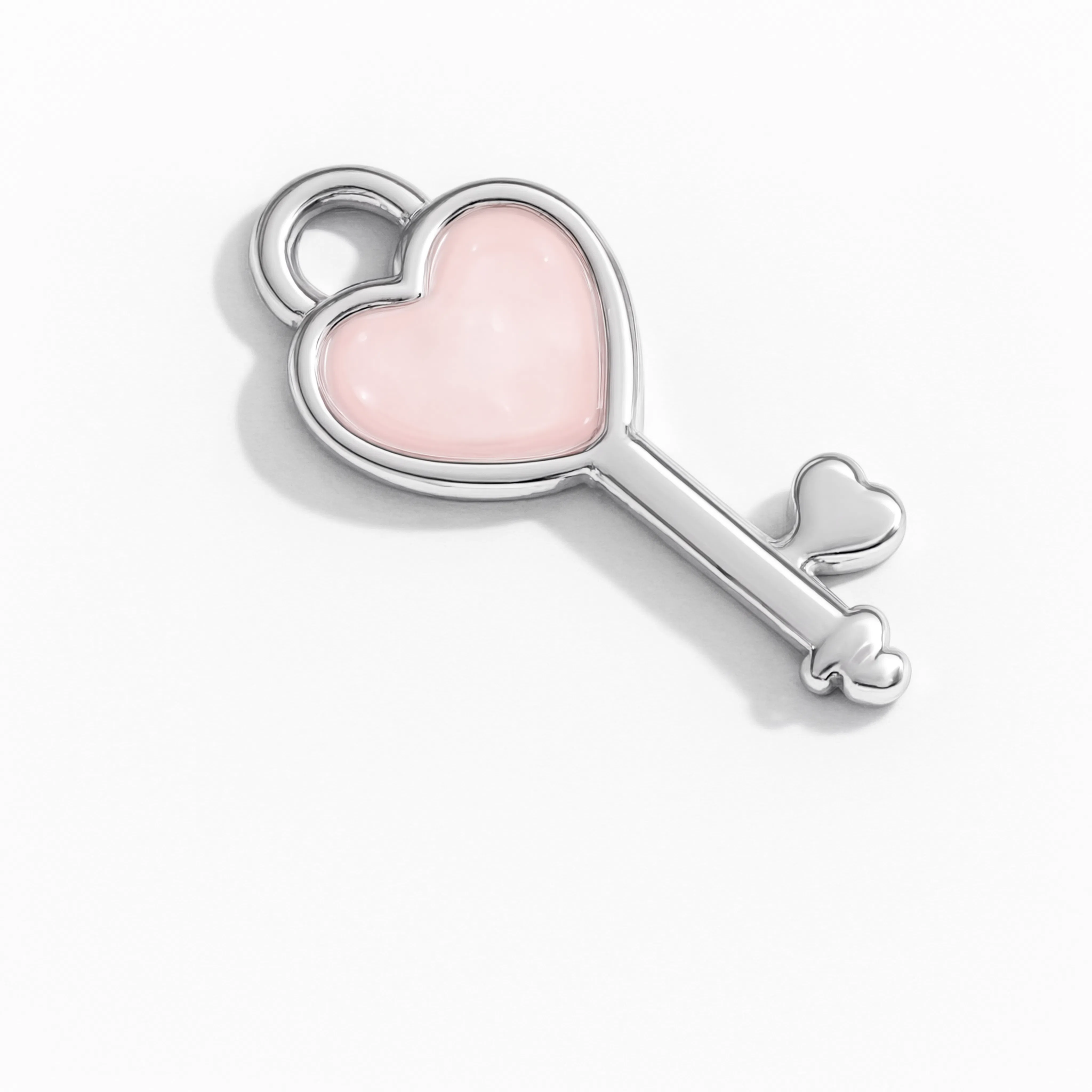 Pink Heart Key Charm Silver