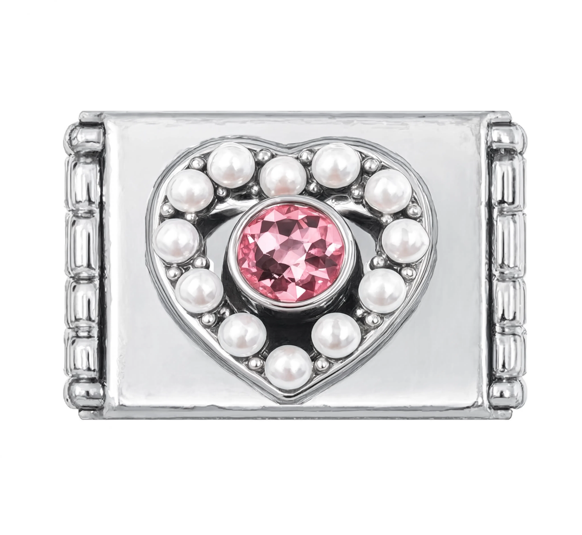 Pink Heart Pearl Charm Silver