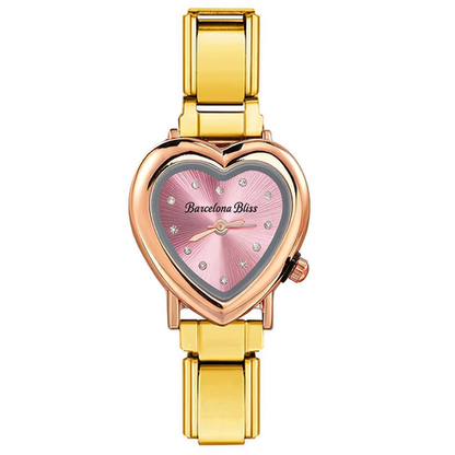Pink Heart Italian Charm Watch - Gold