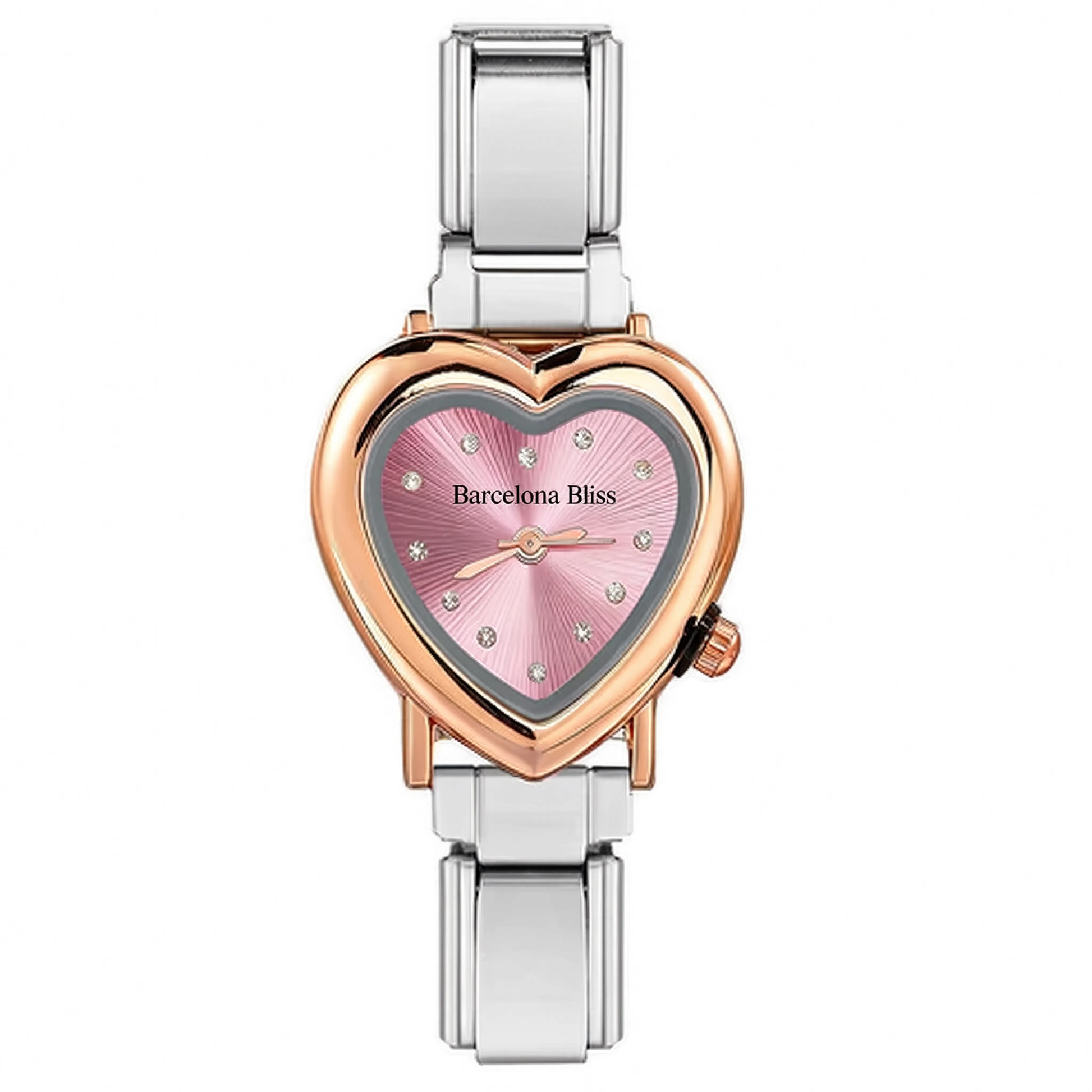Pink Heart Italian Charm Watch - Silver