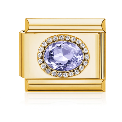 Purple Cabochon Italian Charm - Gold