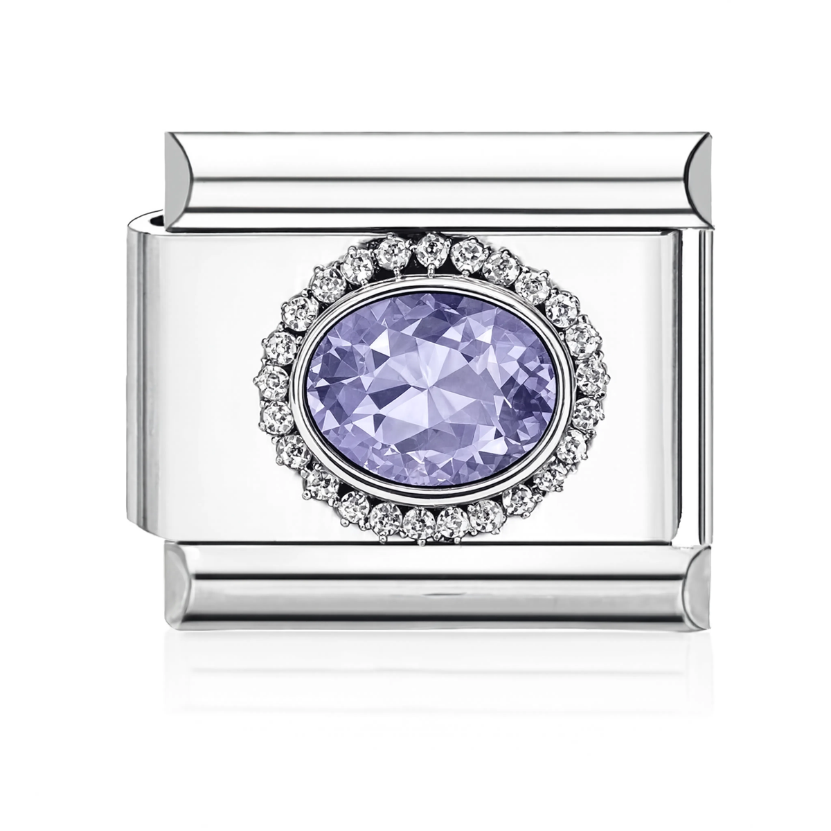Purple Cabochon Italian Charm - Silver