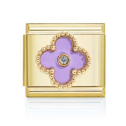 Purple Clover Italian Charm Gold