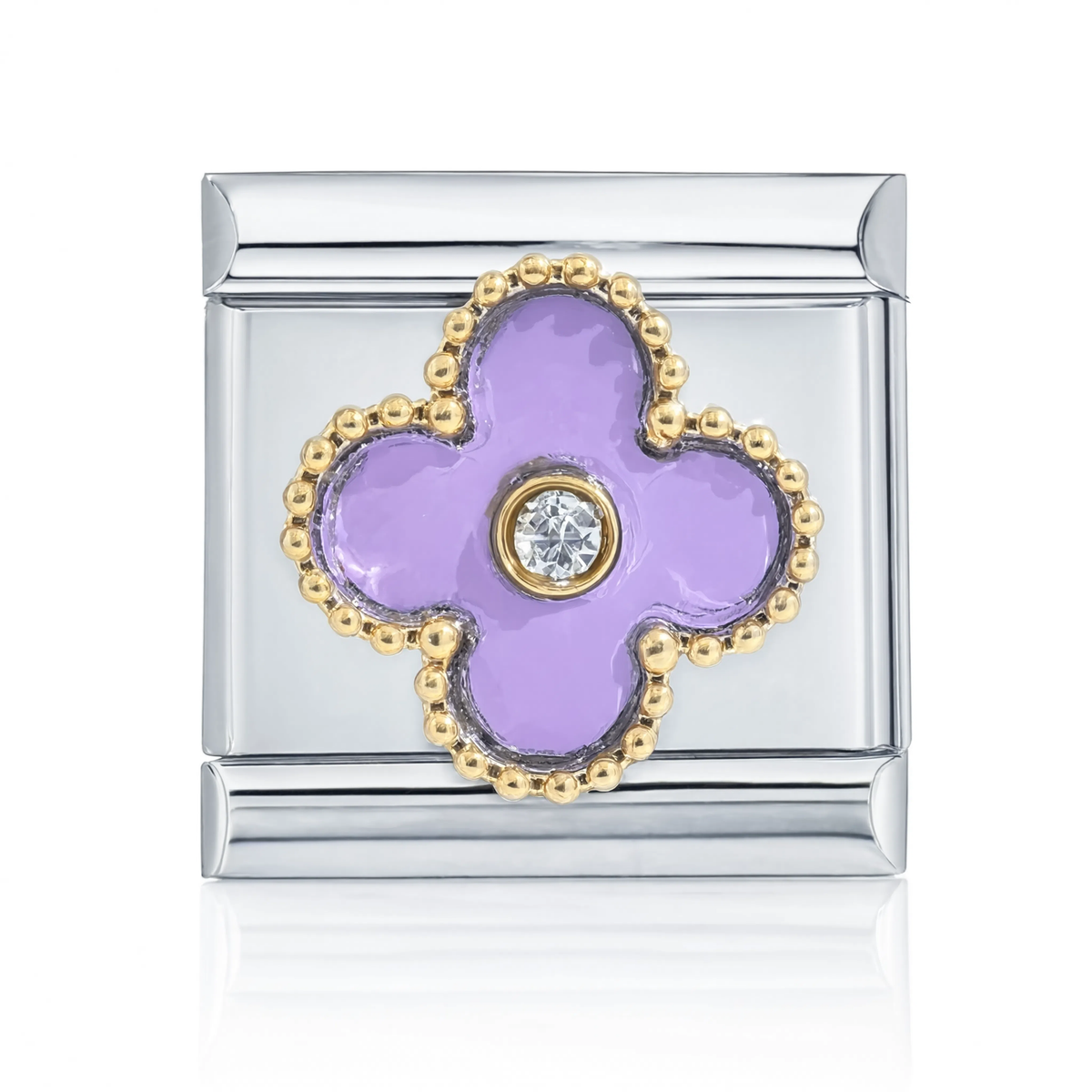 Purple Clover Italian Charm Silver