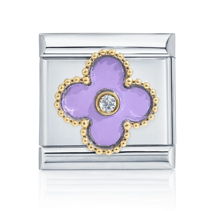 Purple Clover Italian Charm Silver