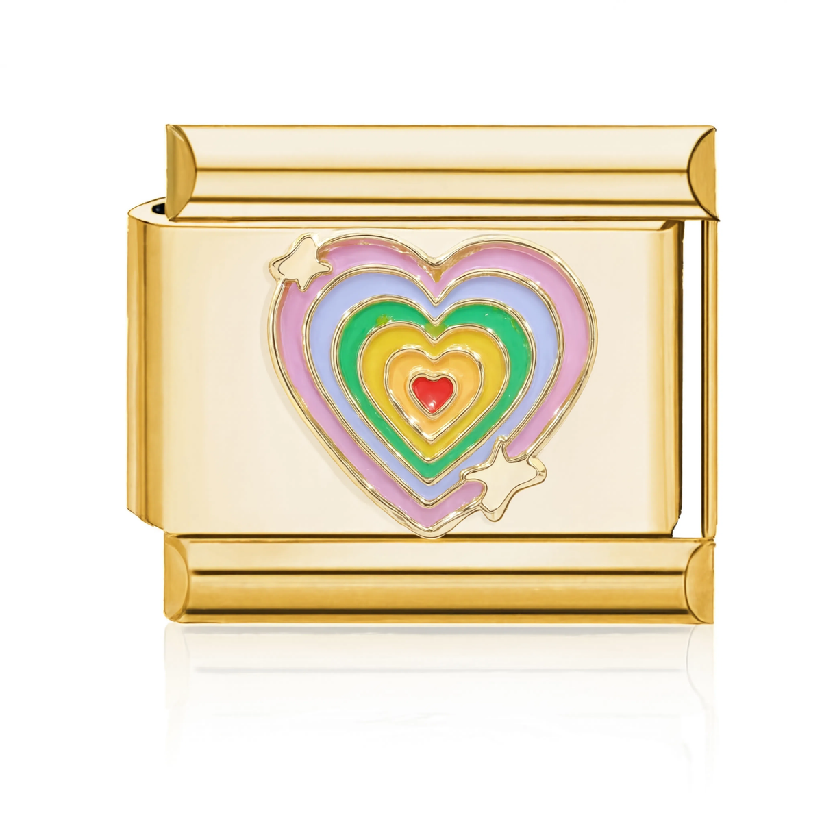 Rainbow Layered Heart Italian Charm - Gold