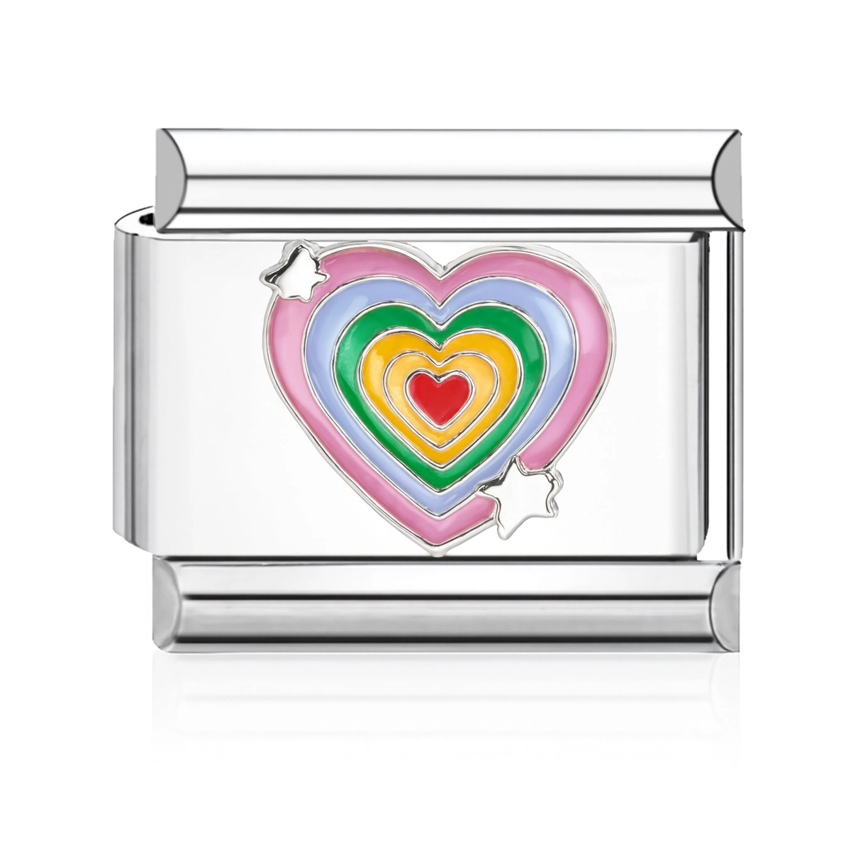 Rainbow Layered Heart Italian Charm - Silver