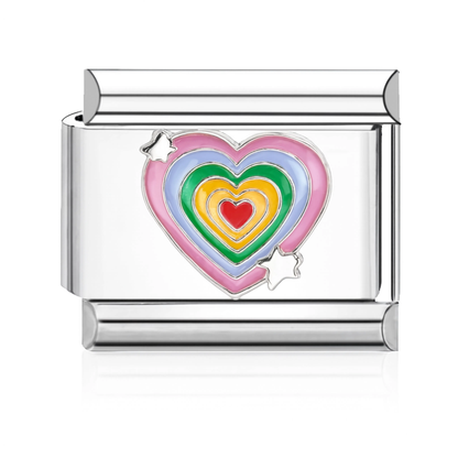 Rainbow Layered Heart Italian Charm - Silver