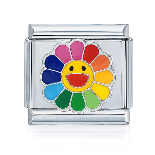 Rainbow Smiley Flower Silver