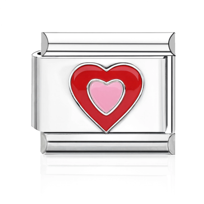 Red and Pink Heart Italian Charm Silver