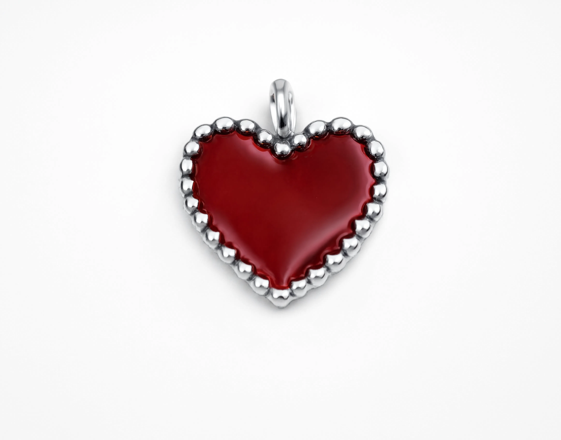 Red Enamel Heart Charm Silver