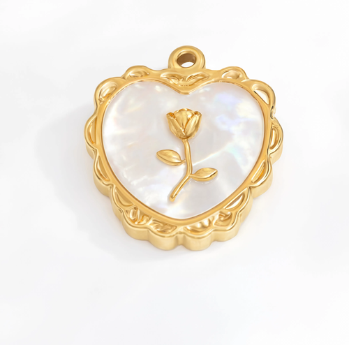 Rose Heart Locket Charm Gold
