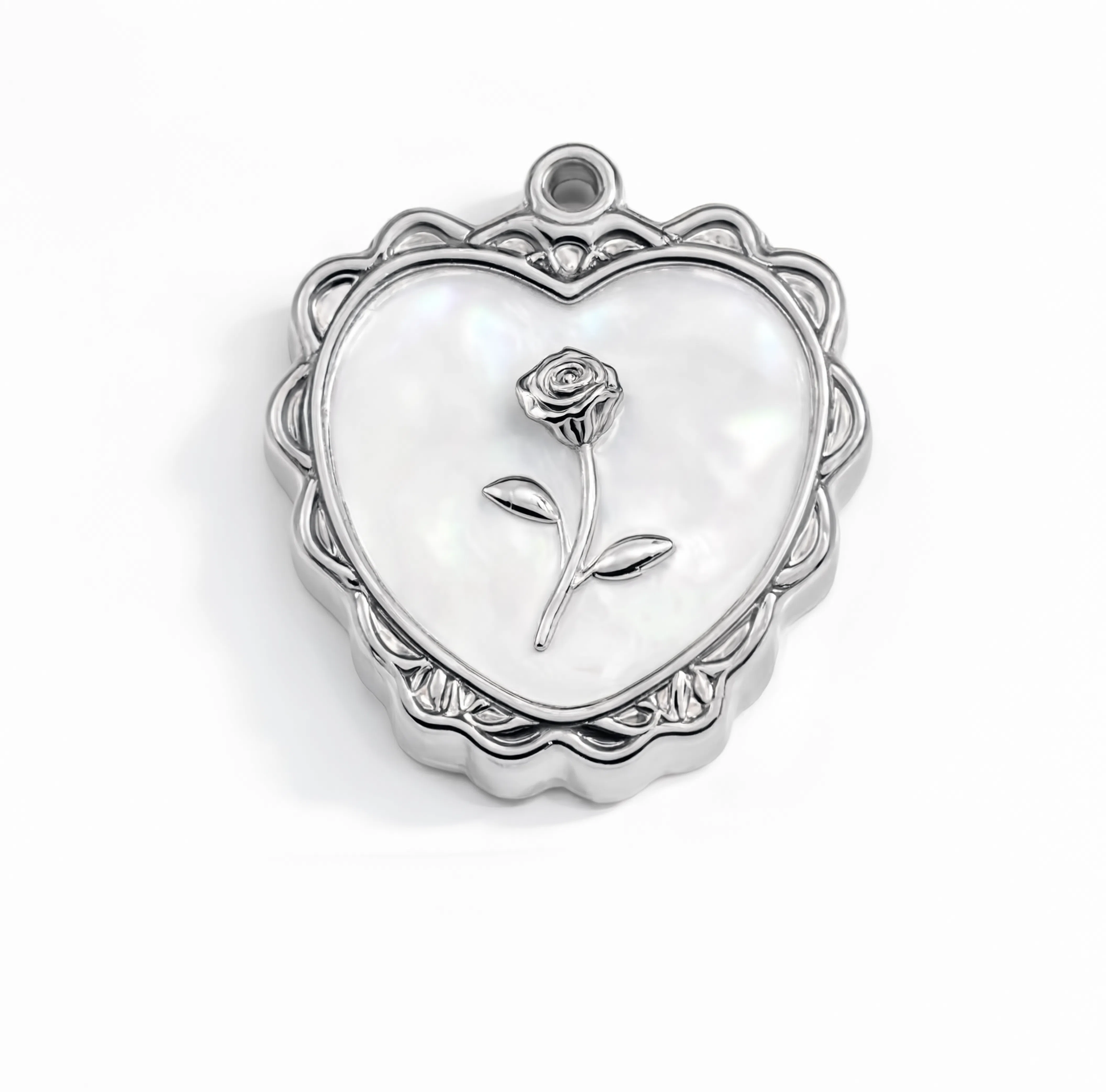 Rose Heart Locket Charm Silver