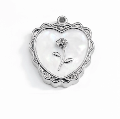 Rose Heart Locket Charm Silver