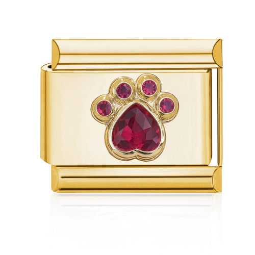 Ruby Paw Print Italian Charm - Gold