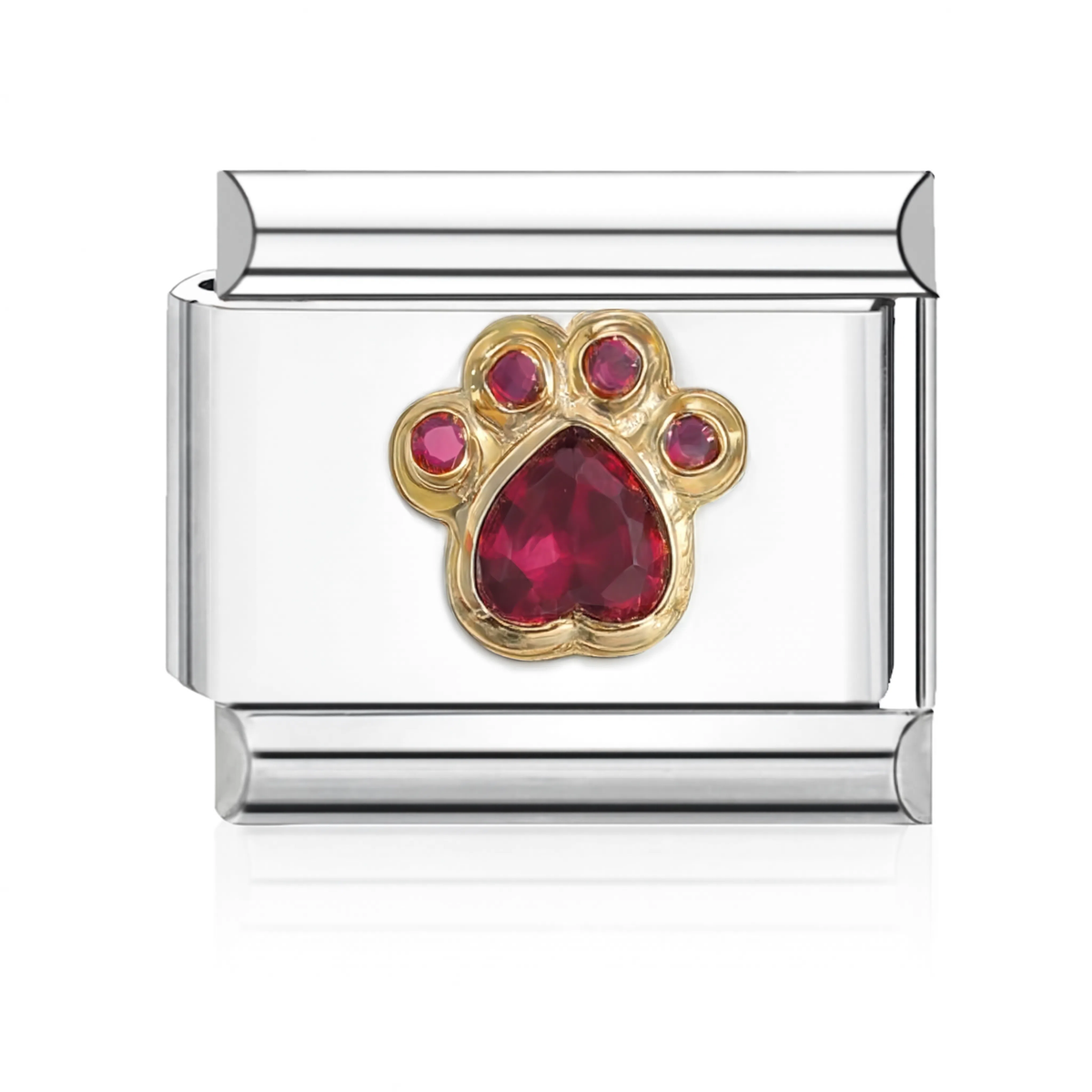 Ruby Paw Print Italian Charm - Silver
