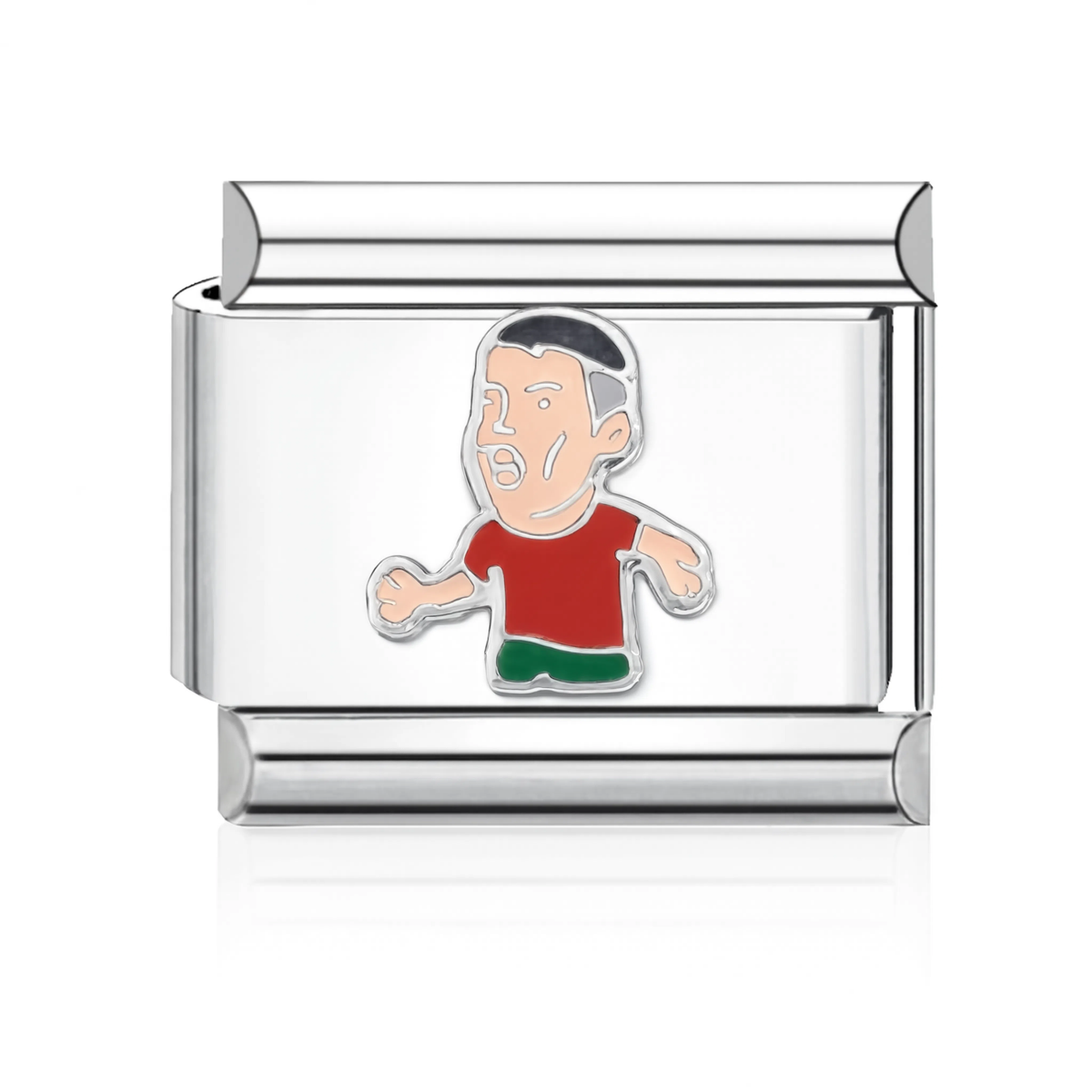Running Player Red Shirt Italian Charm - Silver