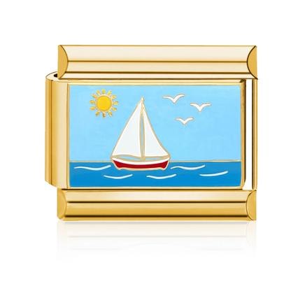 Sailboat Scene Italian Charm - Gold