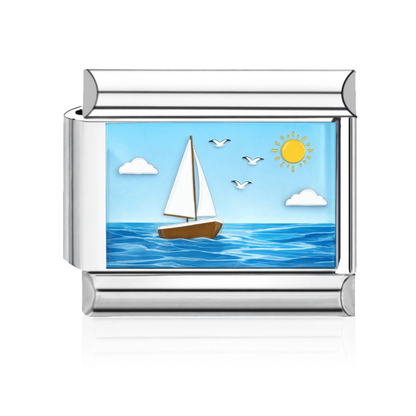 Sailboat Scene Italian Charm - Silver