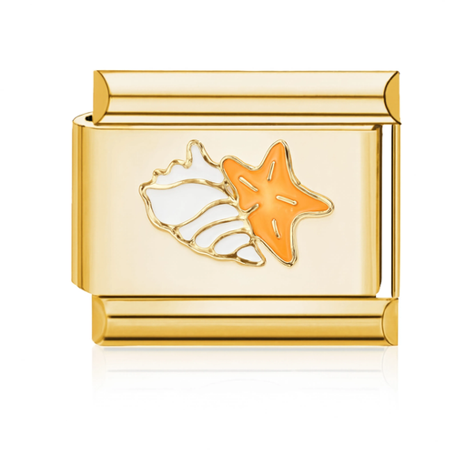 Shell and Starfish Italian Charm - Gold