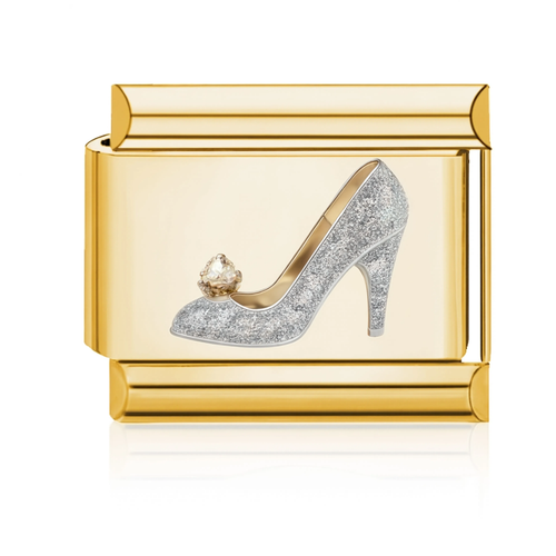 Silver Glitter Heel Italian Charm - Gold
