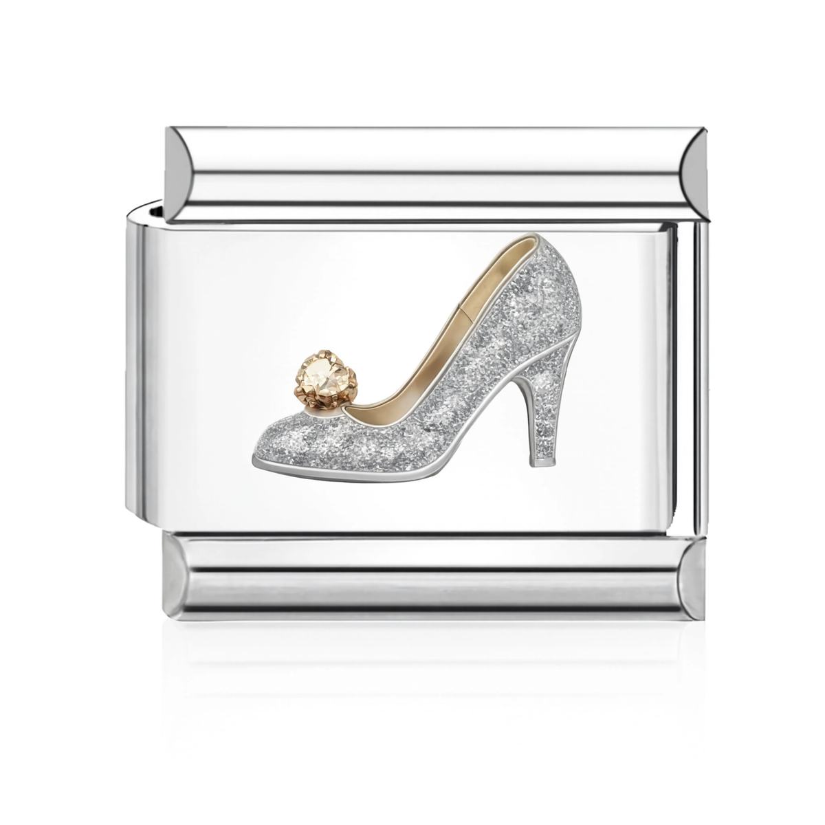 Silver Glitter Heel Italian Charm - Silver