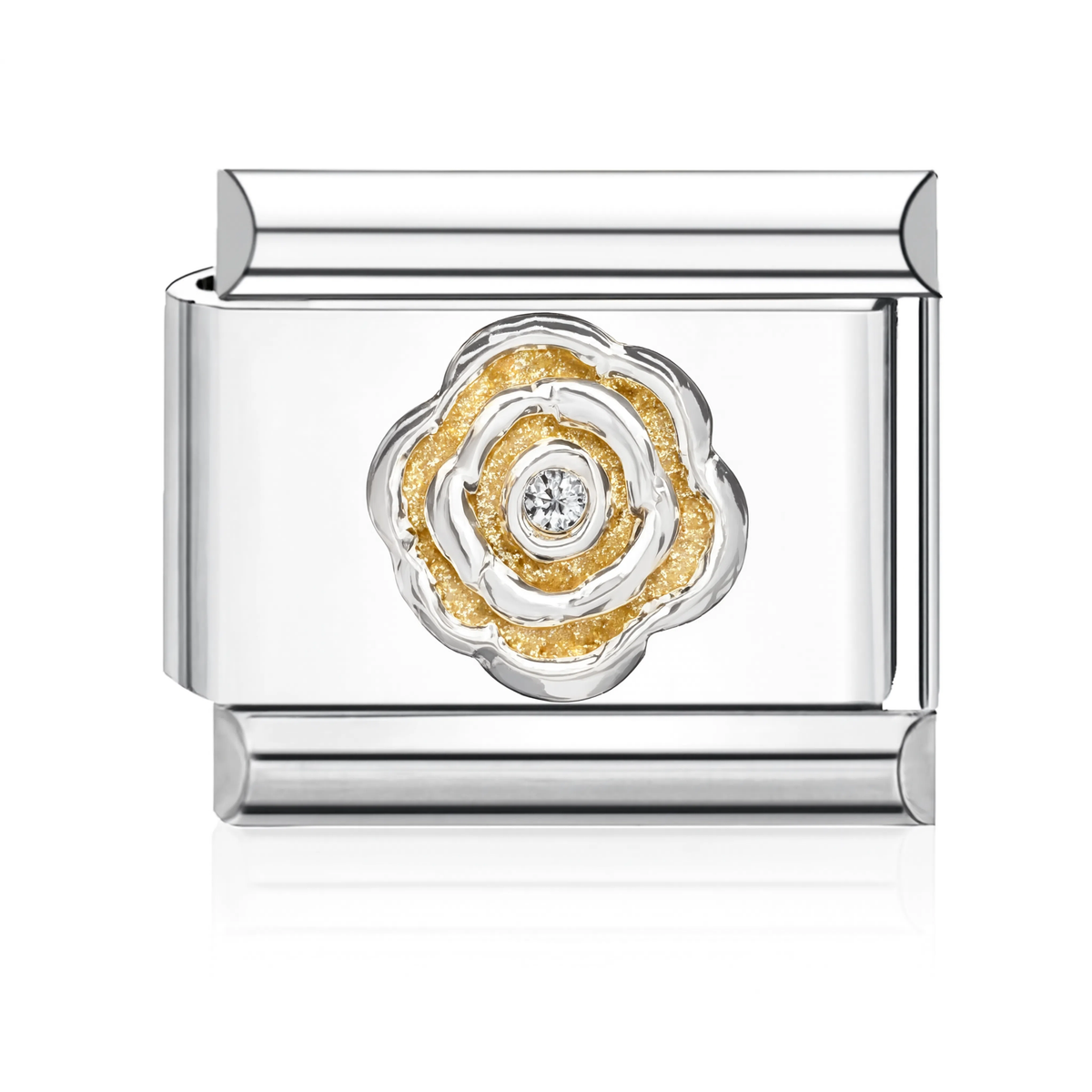 Silver Rose with Crystal Italian Charm Silver