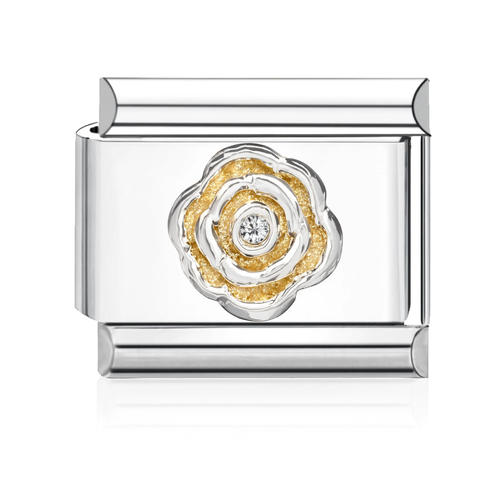 Silver Rose with Crystal Italian Charm Silver
