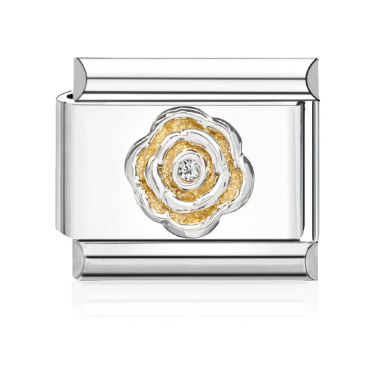 Silver Rose with Crystal Italian Charm Silver