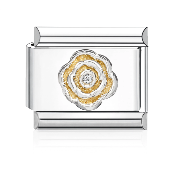 Silver Rose with Crystal Italian Charm Silver