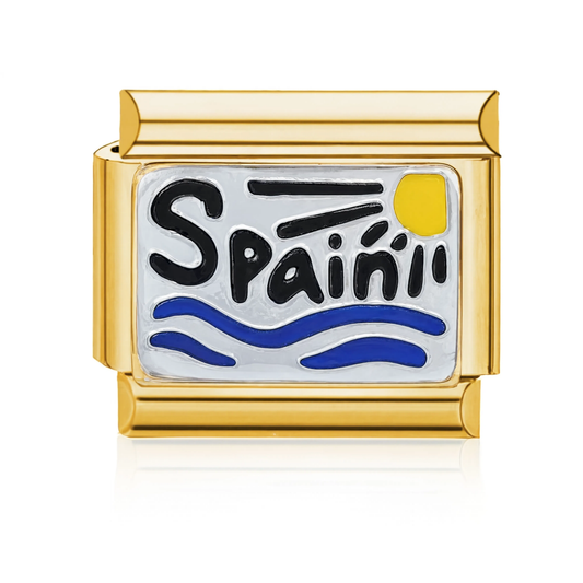 Spain Sun and Waves Italian Charm Gold