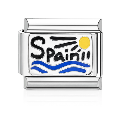 Spain Sun and Waves Italian Charm Silver