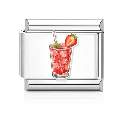 Strawberry Drink Italian Charm - Silver