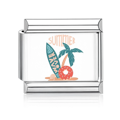 Summer Surfboard Palm Italian Charm Silver